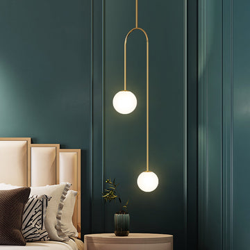 Modern Pendant Light Glass Globe 2-Light U-Shaped in Gold for Living Room and Bedroom